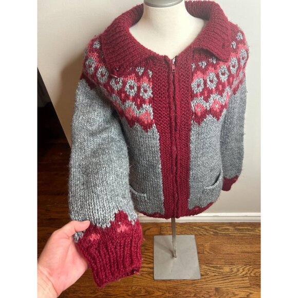Vintage Icelandic sweater knit cardigan winter warm cozy handmade by a grandma - Picture 4 of 6